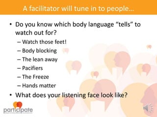 Body Language Pacifiers How to be a good facilitator. | PPTX