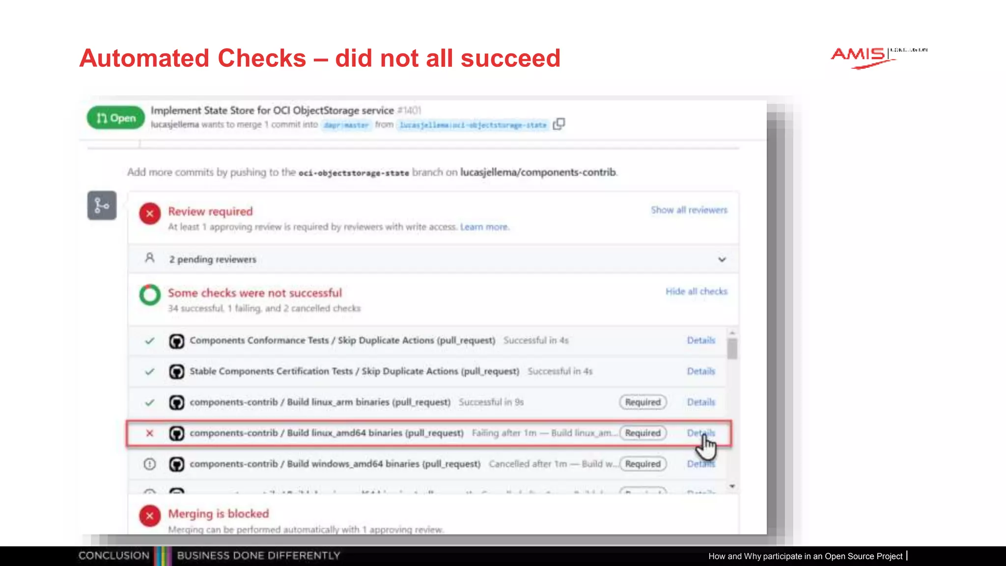 Publiek
Automated Checks – did not all succeed
How and Why participate in an Open Source Project
 