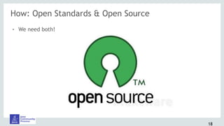 How: Open Standards & Open Source
! We need both!
18
 