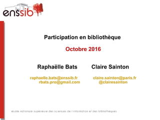 Participation en bibliothèque : dialogue avec la BM Louise Michel, Paris