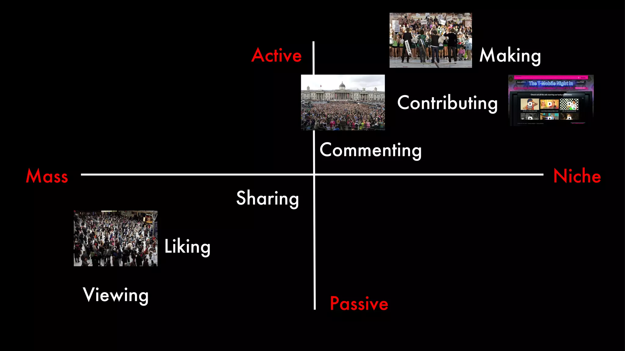 Viewing Liking Sharing Making Contributing Commenting Passive Niche Active Niche Mass 