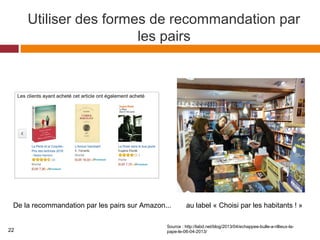 Utiliser des formes de recommandation par
les pairs
De la recommandation par les pairs sur Amazon... au label « Choisi par les habitants ! »
Source : http://labd.net/blog/2013/04/echappee-bulle-a-rillieux-la-
pape-le-06-04-2013/22
 