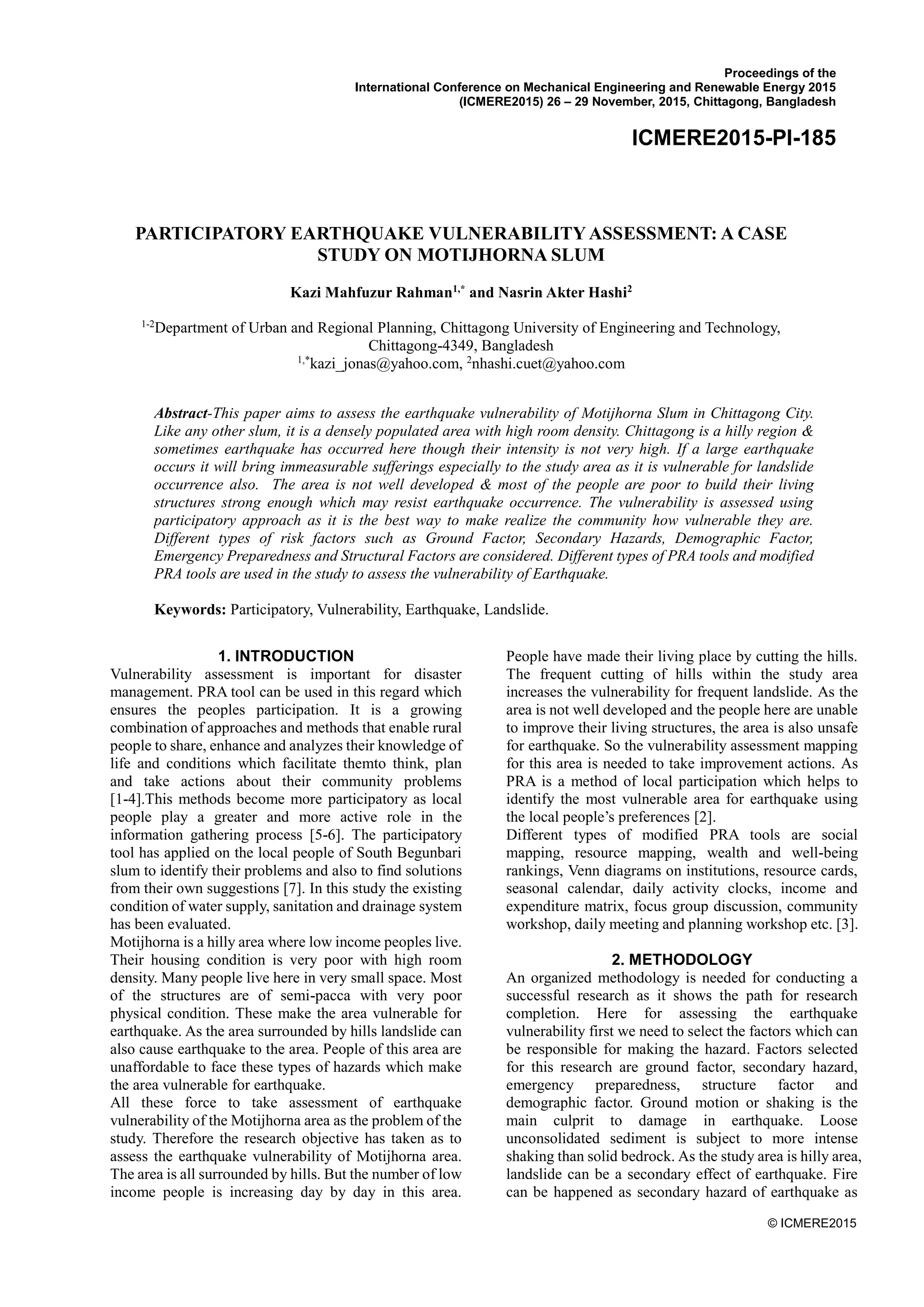 Participatory Earthpuake Vulnerability Assessment: A Case Study on ...