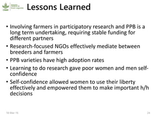 Participatory research and plant breeding in Honduras: improving livelihoods, transforming gender relations 