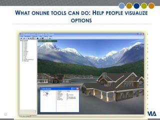 12 
WHAT ONLINE TOOLS CAN DO: HELP PEOPLE VISUALIZE 
OPTIONS 
 