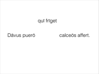 Dāvus puerō calceōs affert.
quī frīget
 
