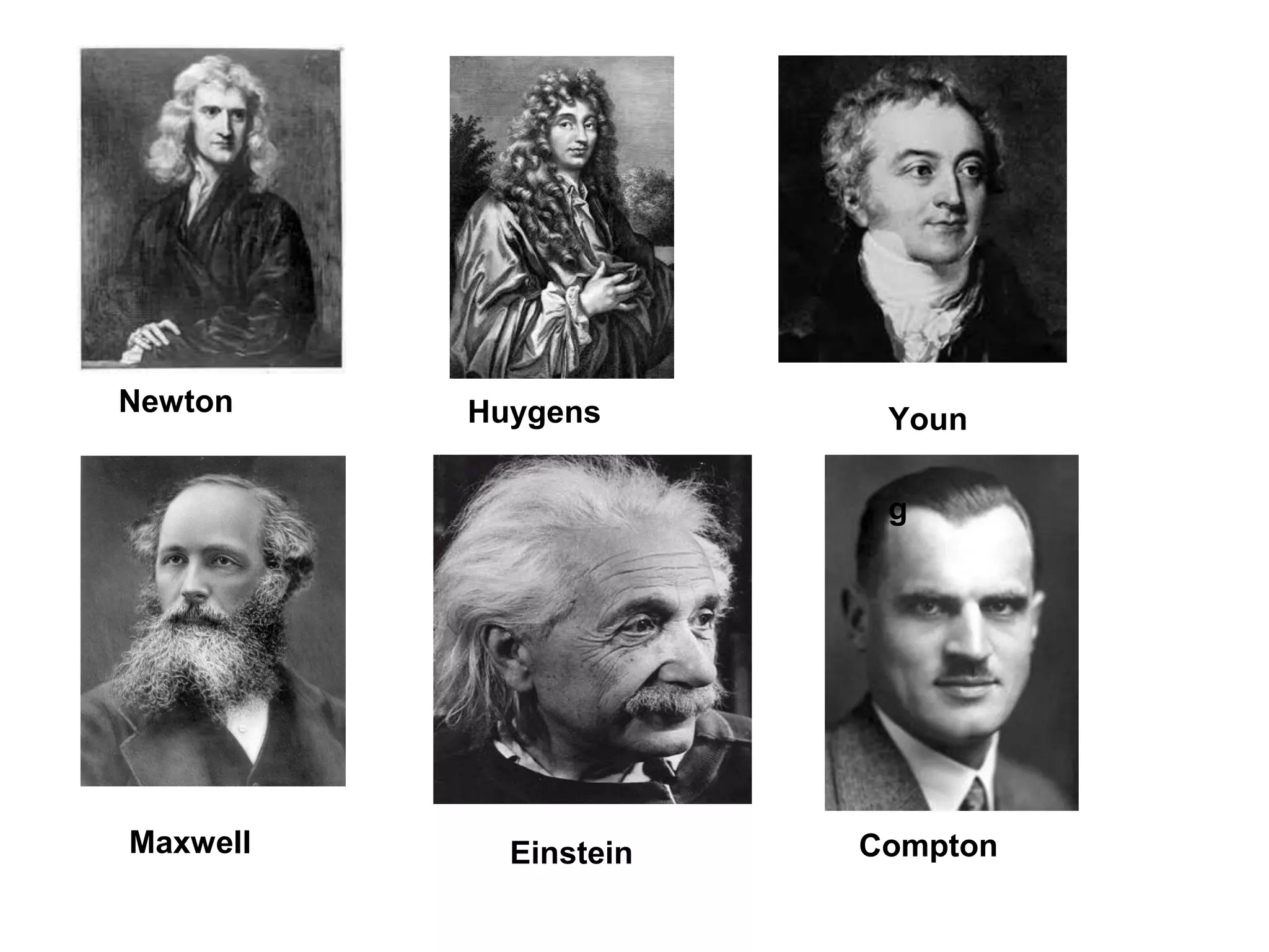 Newton Huygens Youn
g
Maxwell Einstein Compton
 