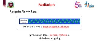 Radiation
Range in Air – 𝛄 Rays
𝛄 Rays are a type of electromagnetic radiation
𝛄 radiation travel several metres in
air before stopping
 