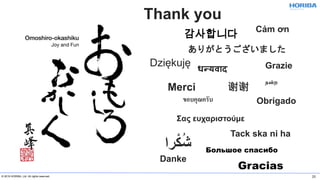 © 2019 HORIBA, Ltd. All rights reserved. 26
Danke
Большое спасибо
Grazie
Σας ευχαριστούμε
감사합니다
Obrigado
谢谢
ขอบคุณครับ
ありがとうございました
धन्यवाद
நன்ற
Cảm ơn
Dziękuję
Tack ska ni ha
Thank you
Merci
Gracias
 