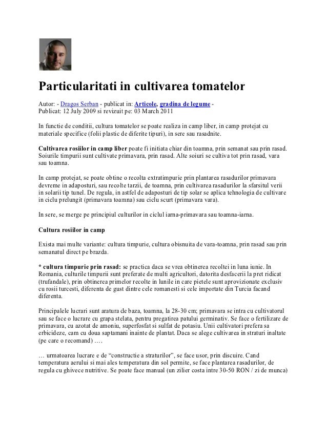 Particularitati Cultivare Tomate