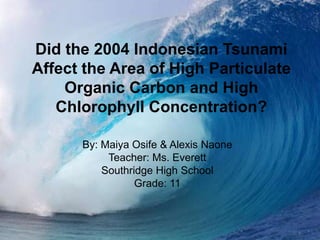 Did the 2004 Indonesian Tsunami
Affect the Area of High Particulate
    Organic Carbon and High
   Chlorophyll Concentration?

      By: Maiya Osife & Alexis Naone
           Teacher: Ms. Everett
          Southridge High School
                 Grade: 11
 