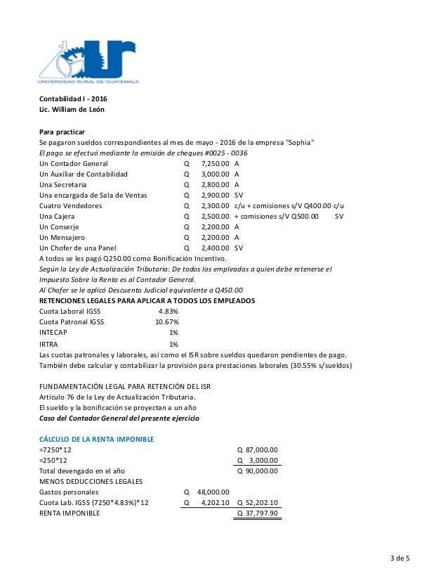Partidas No Deducibles Sueldos 2015 | partida de sueldos contabilidad i Partidas No Deducibles Sueldos 2015 | partida de sueldos contabilidad i