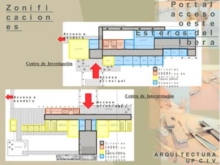 Por
a c c
oe
Es t e r os
I b

Zoni f i
c a c i on
e s
Ac c e s o a
s e nde r o

t
e
s
d
e

a
s
t
e
r

l
o
e
l
a

Centro de Investigación
Ac c e s o
pr i nc i pa l

Ac c e s o a
s e nde r o

Ci r c u l a c
i o n e s i o s d e
Es p a c
s e r v i c i o
Espacios públicos
Es p a c i o s
p r i v a d o s

Centro de Interpretación
Ac c e s o
pr i nc i pa l

Ci r c u l a c
i s p a c i o s
Eo n e s
d e
Espacios ipúblicos
s e r v c i o
Es p a c i o s
p r i v a d o s

ARQUI T E CT URA
UP C I V

 