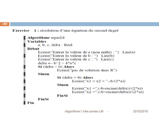  2018/2019Algorithme I,1ère année LM
60
 