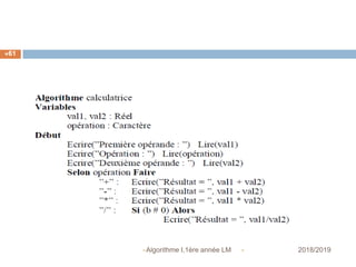  2018/2019Algorithme I,1ère année LM
61
 
