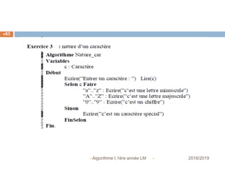  2018/2019Algorithme I,1ère année LM
63
 