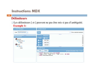 Instructions MDX
Délimiteurs
Les délimiteurs [ et ] peuvent ne pas être mis si pas d’ambiguïté.
Exemple 1:
62
62
 
