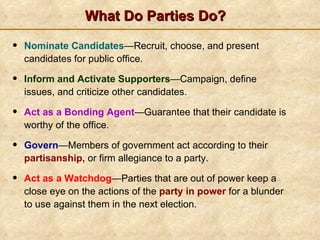 Parties and what they do