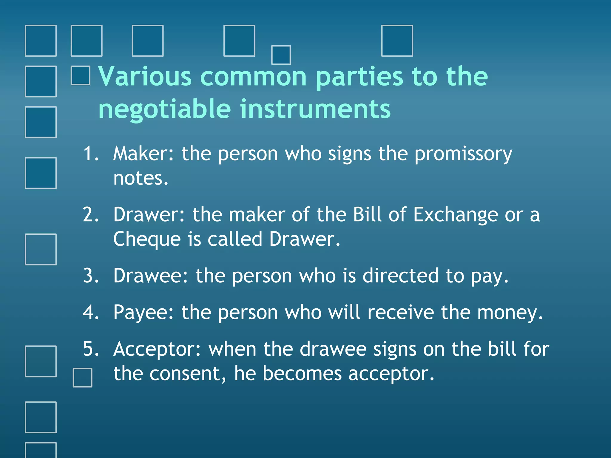 Parties to the negotiable instruments | PPSX
