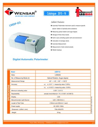 Specific Optical Rotation Cell Instrument Part ii scientific instruments catalogue 2015-16 | PDF