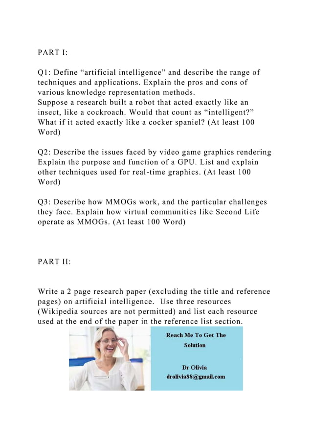 Part iq1 define artificial intelligence and describe the ran docx