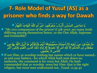 ‫ر‬ُ‫ًد‬ ‫ه ا‬ّ‫نْل‬ ‫ق‬َ‫ًة‬ ‫ل‬ْ‫َم‬ ‫دو ا‬ُ‫ًد‬ ‫ح‬ِ‫ك‬ ‫وا‬َ‫ًة‬ ‫ل‬ْ‫َم‬ ‫هو ا‬ُ‫ًد‬ ‫ل‬ّ‫نْل‬ ‫مو ال‬ِ‫ك‬ ‫أ‬َ‫ًة‬  ‫رو‬ٌ ‫ل‬ ‫ي‬ْ‫َم‬ ‫خ‬َ‫ًة‬  ‫نو‬َ‫ًة‬ ‫قو‬ُ‫ًد‬ ‫ر‬ّ ‫َش‬ ‫ف‬َ‫ًة‬ ‫ت‬َ‫ًة‬ ‫م‬ُ‫ًد‬  ‫بو‬ٌ ‫ل‬ ‫ب ا‬َ‫ًة‬ ‫ر‬ْ‫َم‬ ‫أ‬َ‫ًة‬ ‫أ‬َ‫ًة‬  ‫نو‬ِ‫ك‬ ‫ج‬ْ‫َم‬ ‫س‬ّ ‫َش‬ ‫يو ال‬ِ‫ك‬ ‫ب‬َ‫ًة‬ ‫ح‬ِ‫ك‬ ‫ص ا‬َ‫ًة‬  ‫مي او‬َ‫ًة‬
 “My two companions of the prison! (I ask you): are many lords
differing among themselves better, or the One Allah, Supreme
and Irresistible?
 ‫نو‬ْ‫َم‬ ‫م‬ِ‫ك‬  ‫ه او‬َ‫ًة‬ ‫ب‬ِ‫ك‬  ‫هو‬ُ‫ًد‬ ‫ل‬ّ‫نْل‬ ‫لو ال‬َ‫ًة‬ ‫َز‬َ‫ًة‬ ‫ن‬ْ‫َم‬ ‫أ‬َ‫ًة‬  ‫م او‬َ‫ًة‬  ‫مو‬ْ‫َم‬ ‫ك‬ُ‫ًد‬ ‫ؤ‬ُ‫ًد‬ ‫ب ا‬َ‫ًة‬ ‫وآ‬َ‫ًة‬  ‫مو‬ْ‫َم‬ ‫ت‬ُ‫ًد‬ ‫ن‬ْ‫َم‬ ‫أ‬َ‫ًة‬  ‫ه او‬َ‫ًة‬ ‫مو‬ُ‫ًد‬ ‫ت‬ُ‫ًد‬ ‫ي‬ْ‫َم‬ ‫م‬ّ‫نْل‬ ‫س‬َ‫ًة‬  ‫ءو‬ً ‫و‬ ‫م ا‬َ‫ًة‬ ‫س‬ْ‫َم‬ ‫أ‬َ‫ًة‬  ‫إالو‬ِ‫ك‬  ‫هو‬ِ‫ك‬ ‫ن‬ِ‫ك‬ ‫دو‬ُ‫ًد‬  ‫نو‬ْ‫َم‬ ‫م‬ِ‫ك‬  ‫نو‬َ‫ًة‬ ‫دو‬ُ‫ًد‬ ‫ب‬ُ‫ًد‬ ‫ع‬ْ‫َم‬ ‫ت‬َ‫ًة‬  ‫م او‬َ‫ًة‬
 ‫رو‬َ‫ًة‬ ‫ث‬َ‫ًة‬ ‫ك‬ْ‫َم‬ ‫أ‬َ‫ًة‬  ‫نو‬ّ‫نْل‬ ‫ك‬ِ‫ك‬ ‫ل‬َ‫ًة‬ ‫و‬َ‫ًة‬  ‫مو‬ُ‫ًد‬ ‫ي‬ّ ‫َش‬ ‫ق‬َ‫ًة‬ ‫ل‬ْ‫َم‬ ‫نو ا‬ُ‫ًد‬ ‫دمي‬ّ ‫َش‬ ‫كو ال‬َ‫ًة‬ ‫ل‬ِ‫ك‬ ‫ذ‬َ‫ًة‬  ‫هو‬ُ‫ًد‬ ‫مي ا‬ّ‫نْل‬ ‫إ‬ِ‫ك‬  ‫إالو‬ِ‫ك‬  ‫دواو‬ُ‫ًد‬ ‫ب‬ُ‫ًد‬ ‫ع‬ْ‫َم‬ ‫ت‬َ‫ًة‬  ‫أالو‬َ‫ًة‬  ‫رو‬َ‫ًة‬ ‫م‬َ‫ًة‬ ‫أ‬َ‫ًة‬  ‫هو‬ِ‫ك‬ ‫ل‬ّ‫نْل‬ ‫ل‬ِ‫ك‬  ‫إالو‬ِ‫ك‬  ‫مو‬ُ‫ًد‬ ‫ك‬ْ‫َم‬ ‫ح‬ُ‫ًد‬ ‫ل‬ْ‫َم‬ ‫نو ا‬ِ‫ك‬ ‫إ‬ِ‫ك‬  ‫نو‬ٍ ‫و‬ ‫ط ا‬َ‫ًة‬ ‫ل‬ْ‫َم‬ ‫س‬ُ‫ًد‬
‫ن‬َ‫ًة‬ ‫مو‬ُ‫ًد‬ ‫ل‬َ‫ًة‬ ‫ع‬ْ‫َم‬ ‫مي‬َ‫ًة‬  ‫سو الو‬ِ‫ك‬ ‫ن ا‬ّ‫نْل‬ ‫ال‬
If not Him, ye worship nothing but names which ye have named,-
ye and your fathers,- for which Allah hath sent down no
authority: the command is for none but Allah: He hath
commanded that ye worship none but Him: that is the right
religion, but most men understand not...Yusuf, 12:39-40
 