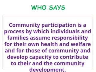 Community Participation in Health and Development: Concepts and Methods ...