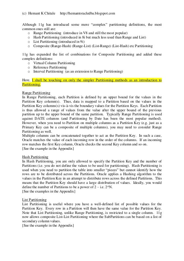 Partitioning Tables and Indexing Them Article
