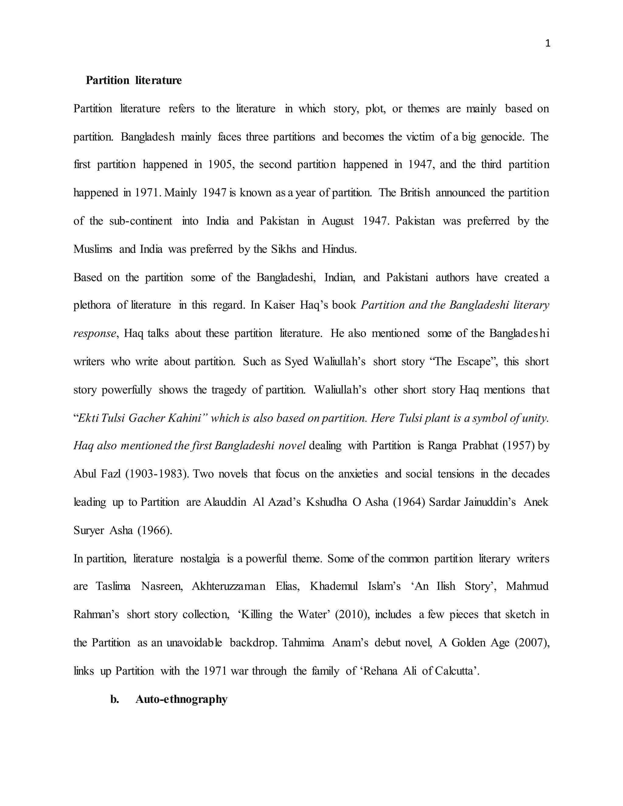 Partition literature