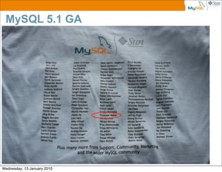 MySQL 5.1 GA




                             5

Wednesday, 13 January 2010
 