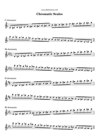 www.ﬂutetunes.com
Chromatic Scales
C chromatic
D chromatic
D chromatic
E chromatic
 