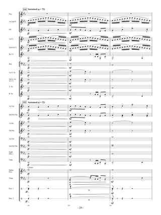 Across the Great Divide-score 6/8/07 2:47 PM p. 29
- 29 -
Picc.
[
]
! YY
Y Q Q Q
141 Sustained ( = 72)C
1st/2nd Fl. ! YY
Y
C
ff
C C C C C C C C C C C C C C C C
mf
C C C C C C C C C C C C C C C C C C C C C C C C C C C C C C C
Ob. ! YY
Y C
ff
> C C C C
mf
C C C C C C C
>
C
> OC>
h
C-
1st Cl.
[
]
! Y C
ff
C C C C C C C C C C C C C C C C
mf
C C C C C C C C C C C C C C C C C C C C C C C C C C C C C C C
2nd/3rd Cl. ! Y C
ff
a2
C C C C C C C C C C C C C C C C
mf
C C C C C C C C C C C C C C C C C C C C C C C C C C C C C C C
Bs. Cl. ! Y
A
ff
> B
mf
T
C C C>
C> OB> C
Bsn.
[
]
#
YY
Y A
ff
>
A
mf
A
1st A. Sx.
[
]
! A
ff
> OC
mf
h
C B B B
2nd A. Sx.
Al. Cl. ! A
ff
>
OC
mf h
C B B B
T. Sx. ! Y A
ff
>
A
mf
A
B. Sx. ! A
ff
> B
mf
T C C C>
C
> OB> C
1st Trp.
[
]
! Y
141
C
ff
>
Sustained ( = 72)C
C C C C
mf
C C C C C C C
>
C
> OC>
h
C-
2nd/3rd Trp. ! Y C
ff
>
a2
C C C C
mf
C C C C C C C
>
CC>
OC OC
>
C
g
C-
1st Hn.
[
]
! YY A
ff
> OC
mf
h
C B B B
2nd Hn. ! YY A
ff
>
OC
mf h
C B B B
1st Trb.
[
]
#
YY
Y
A
ff
> A
mf
A
2nd/3rd Trb.
#
YY
Y
A
ff
>
A A
mf
A AA
Euph.
(Bar.)
#
YY
Y A
ff
>
A
mf
A
Tuba
#
YY
Y A
ff
> B
mf
T
C C C> C>
OB> C
Mallet
Perc.
[
]
! YY
Y
A
ff
> A A
Chimes
Timp.
#
YY
Y
B
ff
>
R B
p
___
C __
C C C
>
C
>
OB
mf
>
C
Perc. 1 $
Q
C
>
S R A
p
___ g
C
>
T S RC
ff > h
C
mf
>
Perc. 2 $
Q
í
>
S R Ç
p
___ g
í
>
T S Rí
ff > h
í
mf
>
141 142 143
 
