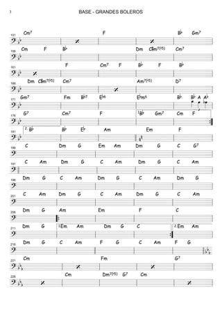 ===============================? bb
Cm7
‘
F
‘
Bb Gm7
ll
151
ll ll ll ll
===============================? bb
Cm F Bb Dm C#m7(b5) Cm7
ll
156
ll ll ll ll
===============================? bb ‘
F Cm7 F Bb F Bb
ll
161
ll ll ll ll
===============================? bb
Dm C#m7(b5) Cm7
‘
Am7(b5) D7
ll
166
ll ll ll ll
===============================? bb
Gm7 Fm Bb7 Eb6 Ebm6 Bb Bb
£
œ»»»»
A
œ»»»»
Ab
bœ»»»»ll
171
ll ll ll ll
===============================? bb
G7 Cm7 F Bb Gm7 Cm F
ll
176
ll ll ll
1.
””{
===============================? bb
Bb Bb Eb Am
nn
Em F
ll
2.
181
ll llll ll ll
===============================?
C Dm G Em Am Dm G C G7
ll
186
ll ll ll ll
===============================?
C Am Dm G C Am Dm G C Am
llll ll
191
ll ll ll ll
===============================?
Dm G C Am Dm G C Am Dm G
ll
196
ll ll ll ll
===============================?
C Am Dm G C Am Dm G C Am
ll
201
ll ll ll ll
===============================?
Dm G Am Em F C206
““{ ll ll ll ll
===============================?
Dm G Em Am Dm G C Em Am
ll
211
ll
1.
ll ””{ ll
2.
===============================?
Dm G C Am F G C Am F G
bb
bll
216
llll ll ll llll
===============================? bb
b
Cm
‘
Fm
‘
G7
ll
221
ll ll ll ll
===============================? bb
b ‘
Cm Dm7(b5) G7 Cm
‘ll
226
ll ll ll ll
BASE - GRANDES BOLEROS3
 