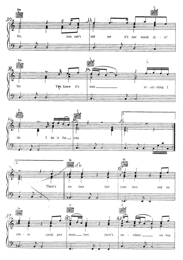Partitura Piano Bryan Adams Everything I Do