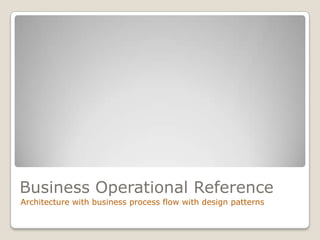 Business Operational Reference
Architecture with business process flow with design patterns
 