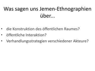 Partizipative Workshops Partizipative EZA: selbstbestimmt, „bottom-up“, lokalen Bedürfnissen entsprechend.Anthropologische Analysen:Verhältnis “locals” vs. “outsiders” (EZA-Organisationen und -Mitarbeiter, Regierungen)DynamikinnerhalbderEmpfängergemeindeDer EZA-WorkshopalsöffentlicherRaum: welcheRegelngelten?