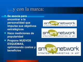 ....y con la marca: Se asocia para encontrar a la personalidad que impulse sus objetivos estratégicos Hace mediciones de popularidad Propone NUEVOS ESQUEMAS, optimizando costos y beneficios 