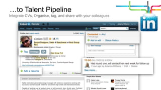 …to Talent Pipeline
Integrate CVs, Organise, tag, and share with your colleagues
 
