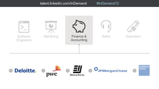 talent.linkedin.com/InDemand         #InDemand12




    Software      Marketing         Finance &          Sales       Education
    Engineers                       Accounting




1                2              3                4                     5
 