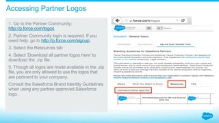 6.0_Appendices
Accessing partner
logos and referring
to Salesforce brands
6.1_A: Partner Logos
6.2_B: Brand Quick Reference Guide
6.3_C: FAQ
 