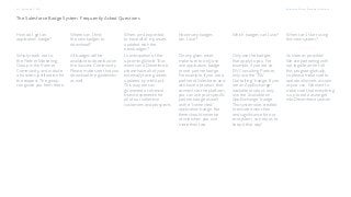 The Salesforce Badge System: Frequently Asked Questions
When am I expected
to have all of my assets
updated with the
new badges?
In anticipation of the
upcoming World Tour
events and Dreamforce,
please have all of your
externally facing assets
updated by mid-April.
This way, we can
guarantee a cohesive
brand experience for
all of our collective
customers and prospects.
Where can I find
the new badges to
download?
All badges will be
available to download on
the Success Community.
Please make sure that you
download the guidelines
as well.
How many badges
can I use?
On any given asset,
make sure to only use
one application badge
or one partner badge.
For example, if you are a
partner of Salesforce and
also have a product that
connects to the platform,
you can use your specific
partner badge as well
as the “connected”
application badge. But
there should never be
a time when you use
more than two.
Which badges can I use?
Only use the badges
that apply to you. For
example, if you are an
ISV Consulting Partner,
only use the “ISV
Consulting” badge. If you
are an AppExchange-
available product, only
use the “available on
AppExchange” badge.
This system was created
to ensure distinction
and significance for our
ecosystem, so help us to
keep it that way!
When can I start using
this new system?
As soon as possible!
We are partnering with
our legal team to roll
this program globally,
so please make sure to
update all assets as soon
as you can. We want to
make sure that everything
is up to date as we get
into Dreamforce season.
How do I get an
application badge?
Simply reach out to
the Partner Marketing
Group in the Partner
Community, and include
a business justification for
the request. The group
can guide you from there.
Salesforce Partner Branding Guidelines6.3_Appendix C: FAQ
 