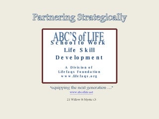 ABC’S of LIFE School to Work  Life Skill Development A  Division of  Lifefaqs Foundation www.lifefaqs.org 