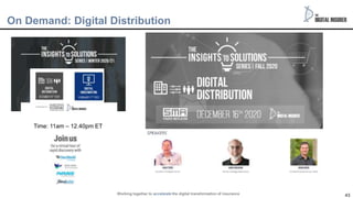 43
On Demand: Digital Distribution
Working together to accelerate the digital transformation of insurance
Time: 11am – 12.40pm ET
 