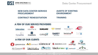 3
NEW DATA CENTER SERVICE
PROCUREMENT
CONTRACT RENEGOTIATION
AUDITS OF EXISTING
ENVIRONMENT
TRAINING
 