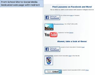 From School Site to Social Media
Dedicated web page with redirect
 