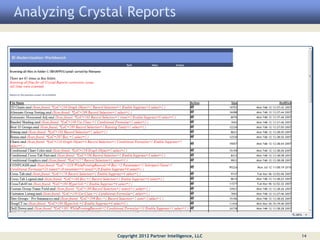 Analyzing Crystal Reports




               Copyright 2012 Partner Intelligence, LLC   14
 