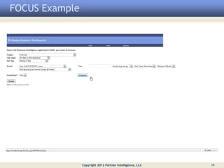 FOCUS Example




                Copyright 2012 Partner Intelligence, LLC   19
 
