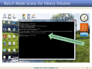 Batch Mode Scans for Heavy Volume




              Copyright 2012 Partner Intelligence, LLC   41
 