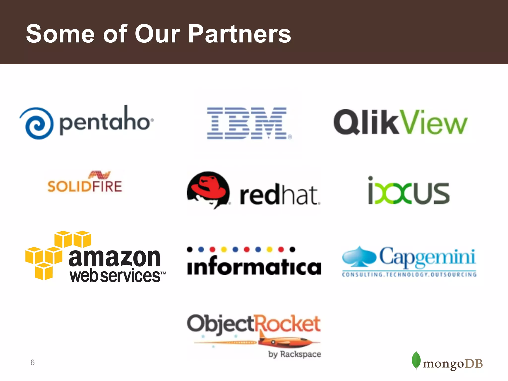 Program Framework (Updated)

MongoDB
Strategic Partners
MongoDB
Advanced Partners

MongoDB Ready
Partners

6

 
