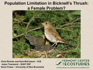 Population Limitation in Bicknell’s Thrush: a Female Problem? ,[object Object],[object Object],[object Object]